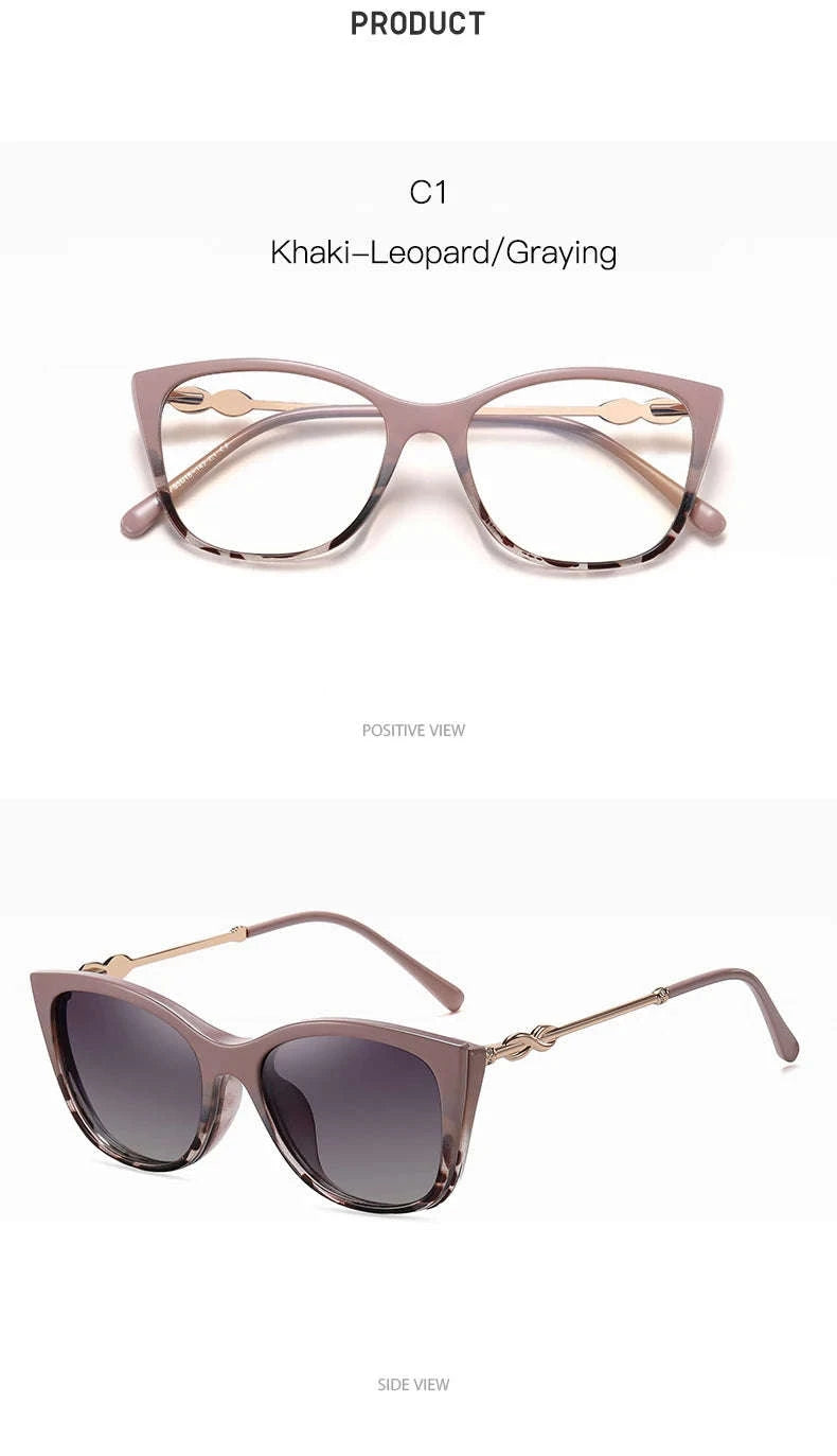 Prescription Sunglasses Cat-Eye Magnetic Clip-On Eyeglasses-C6 / Progressive / 1.56|Anti Blue Ray