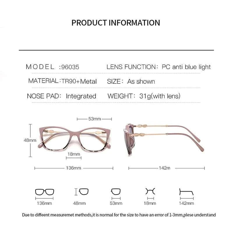 Prescription Sunglasses Cat-Eye Magnetic Clip-On Eyeglasses-C6 / Progressive / 1.56|Anti Blue Ray