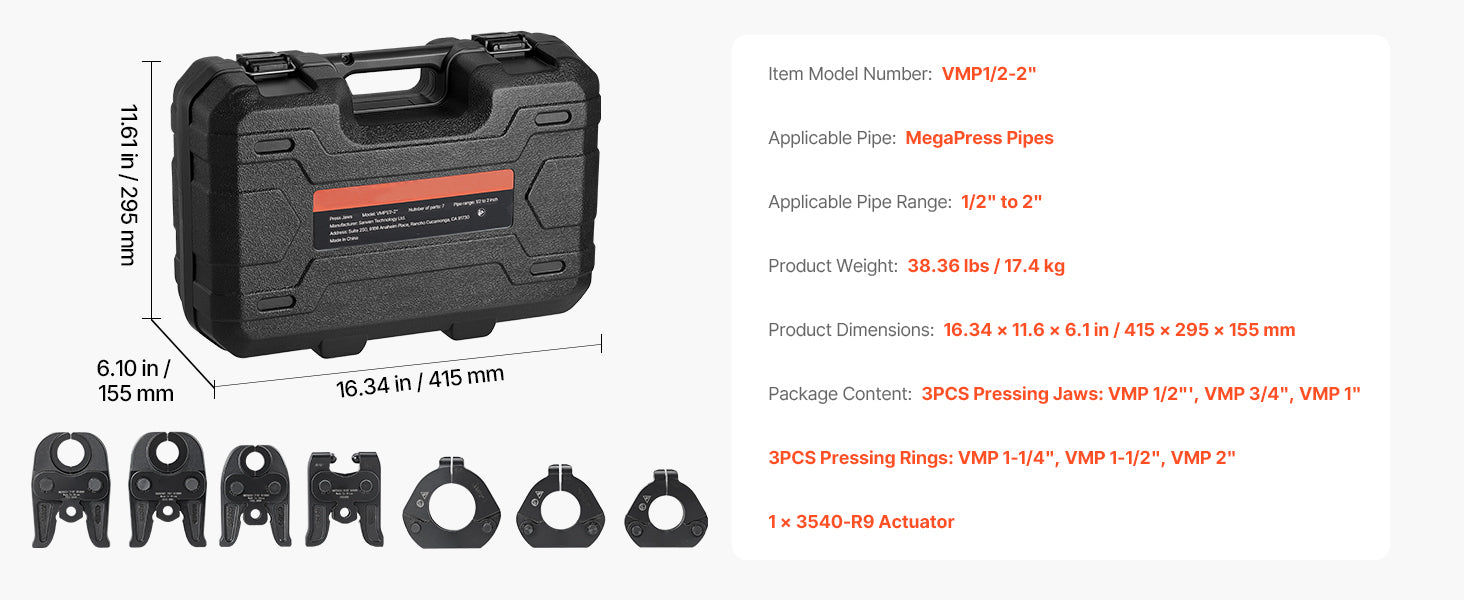 MegaPress Pressing Jaws Set 1/2", 3/4", 1" for Carbon Steel Pipes