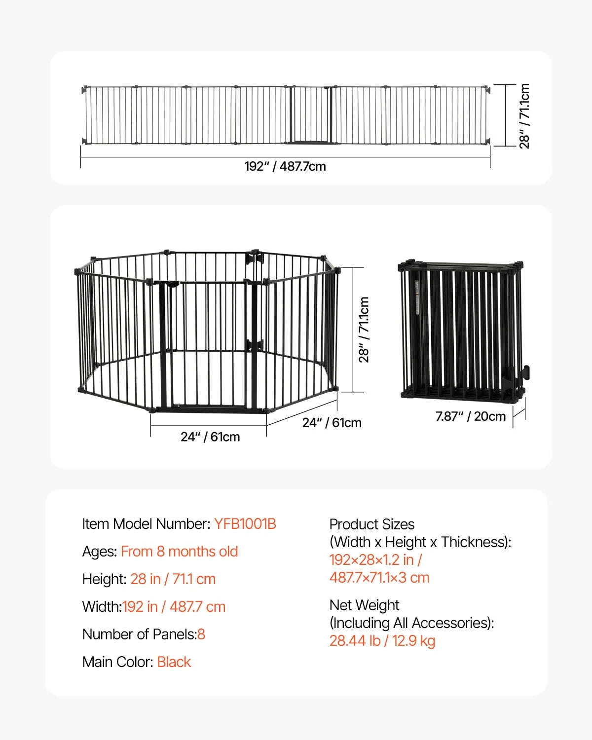 Pressure Mount Baby Gate 28–36 Inches High-B29.5-37in 30inH / United States