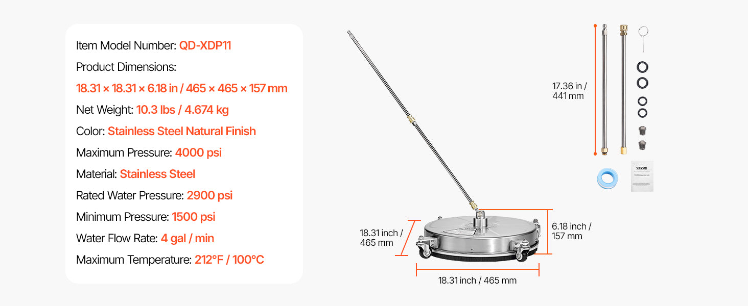 Pressure Washer Surface Cleaner with 4 Wheels for Concrete Patio Deck