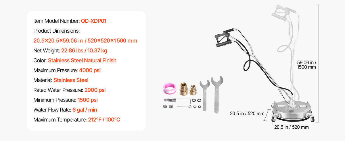 Pressure Washer Surface Cleaner with 4 Wheels for Concrete Patio Deck-15in Steel / Germany / Manual