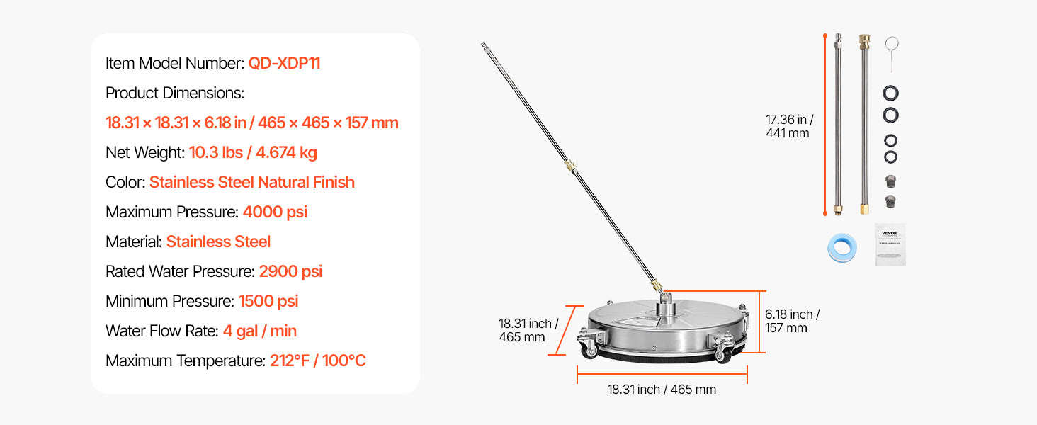 Pressure Washer Surface Cleaner with 4 Wheels for Concrete Patio Deck-15in Steel / Germany / Manual