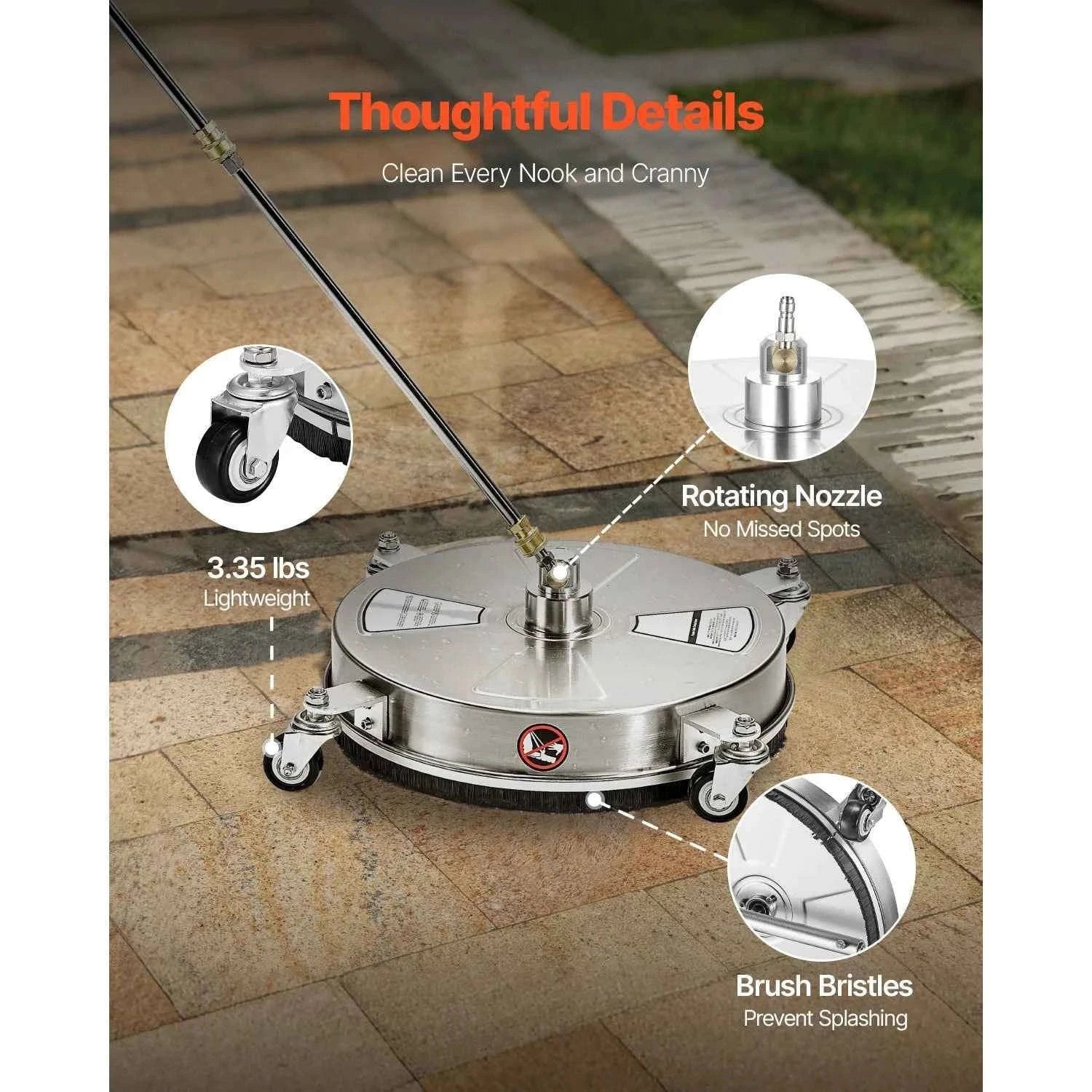 Pressure Washer Surface Cleaner with 4 Wheels for Concrete Patio Deck-15in Steel / Germany / Manual