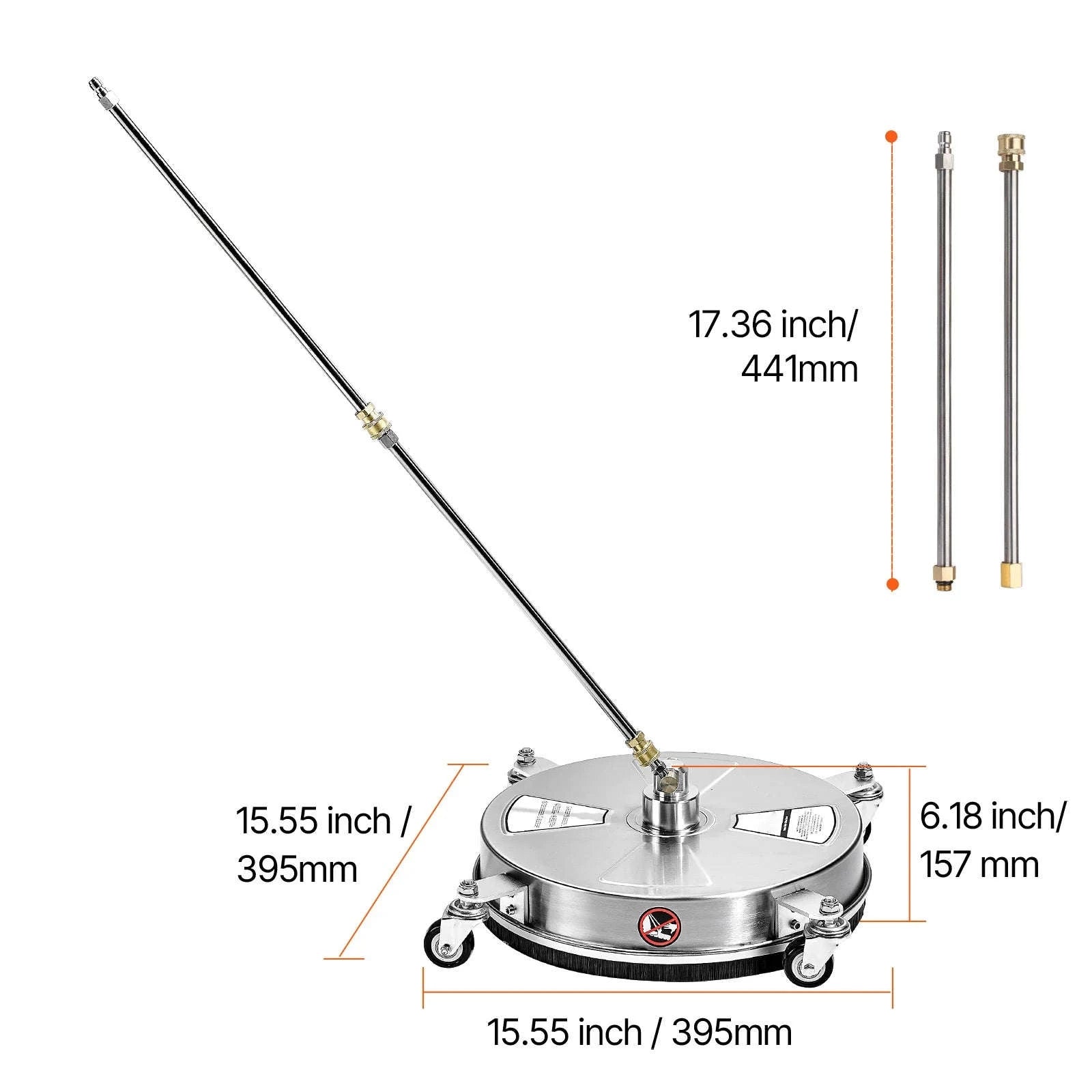 Pressure Washer Surface Cleaner with 4 Wheels for Concrete Patio Deck-15in Steel / Germany / Manual