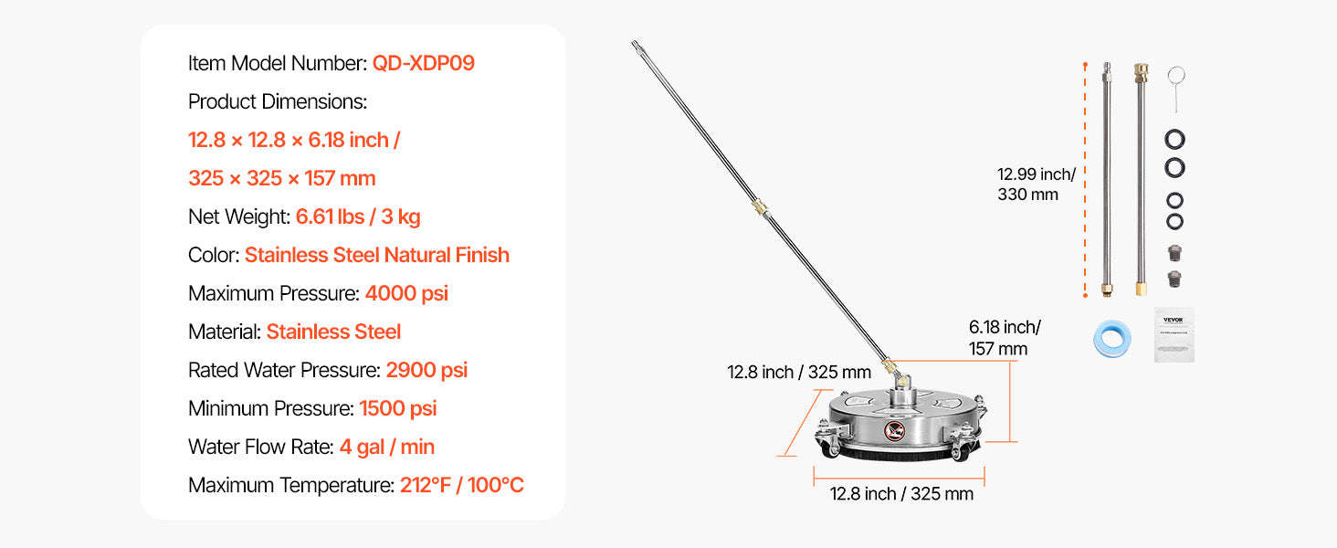 Pressure Washer Surface Cleaner with 4 Wheels for Concrete Patio Deck-15in Steel / Germany / Manual
