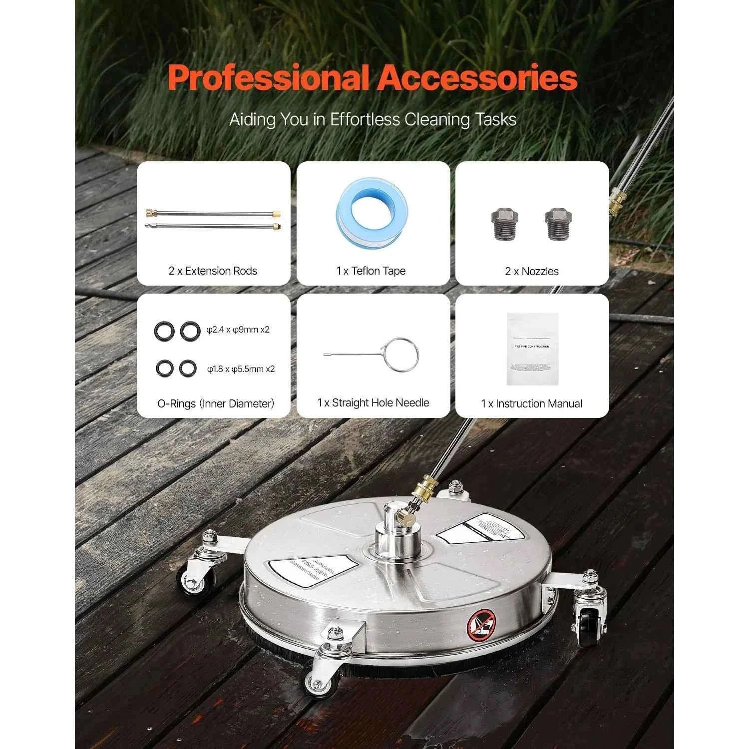 Pressure Washer Surface Cleaner with 4 Wheels for Concrete Patio Deck-15in Steel / Germany / Manual