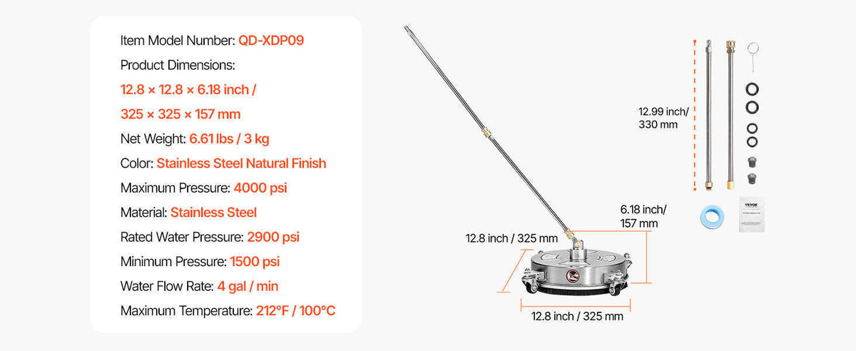 Pressure Washer Surface Cleaner with 4 Wheels for Concrete Patio Deck-15in Steel / Germany / Manual
