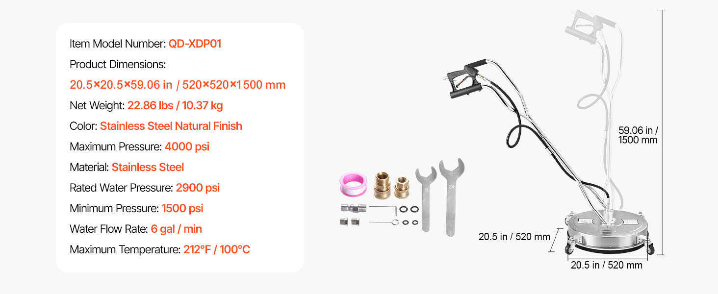 Pressure Washer Surface Cleaner with 4 Wheels for Concrete Patio Deck-15in Steel / Germany / Manual