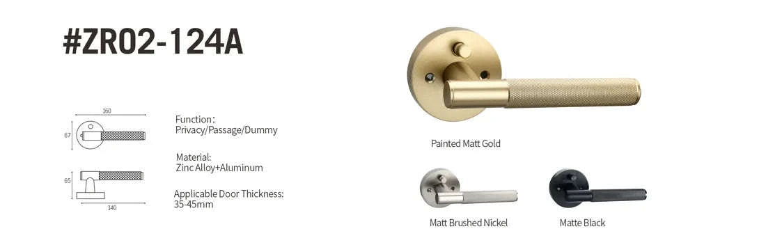 Privacy Door Handle Knurled Lever Lock Reversible Keyless-Matte Nickel / United States