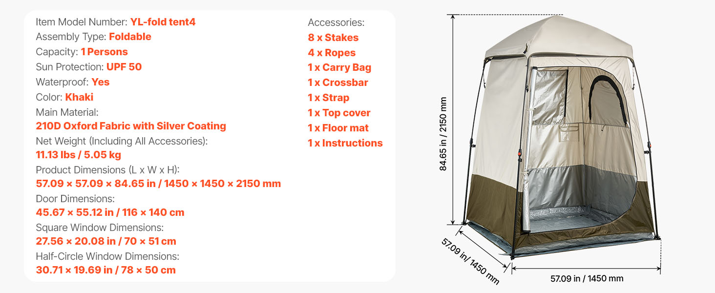 Tente de douche de camping SucceBuy, 1 pièce, pliable, tente d’intimité/changement avec piquets, cordes, sac de transport et traverse