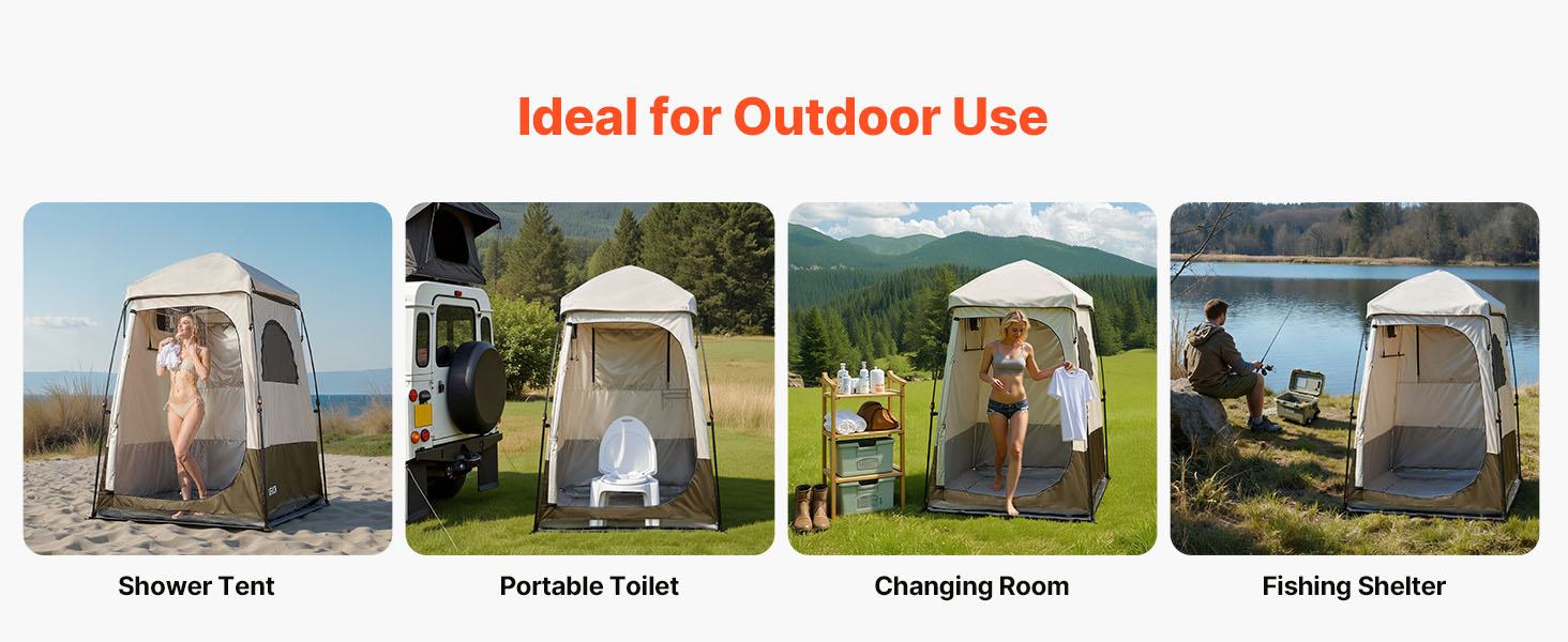 Tente de douche de camping SucceBuy, 1 pièce, pliable, tente d’intimité/changement avec piquets, cordes, sac de transport et traverse