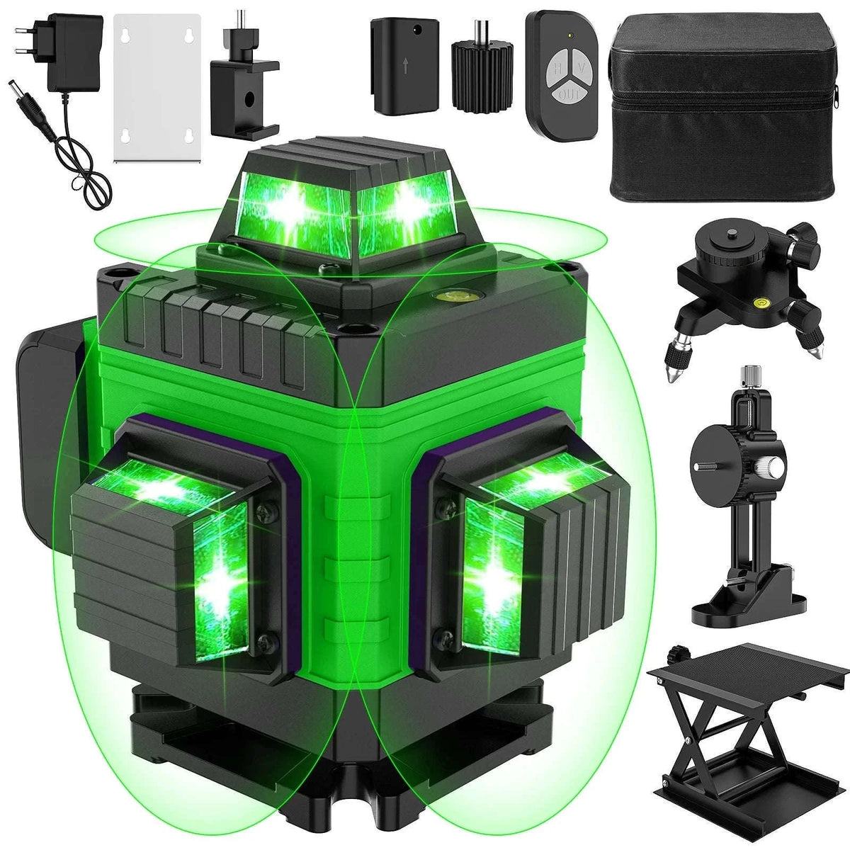 Pro 16-Line 4D Green Beam Laser Level for Accurate Layouts-Tripod + Plastic box 2 Battery / Poland