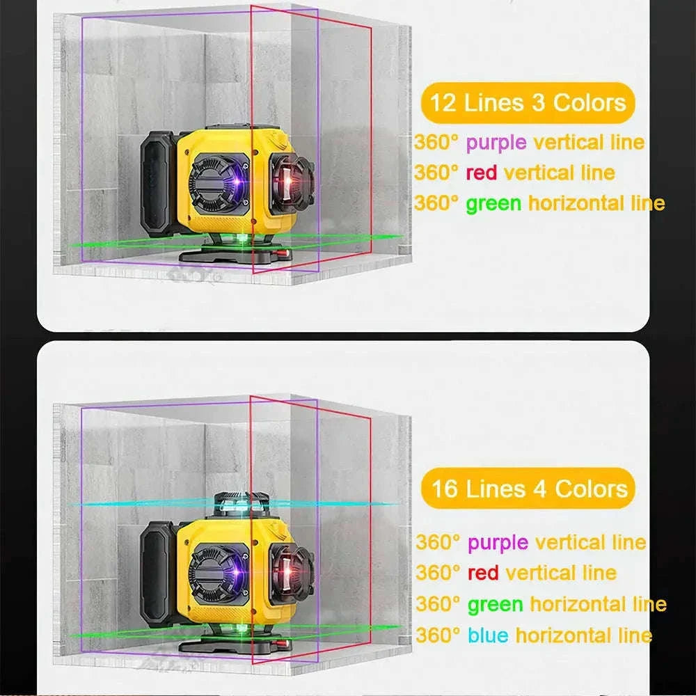 Pro 16-Line 4D Green Beam Laser Level for Accurate Layouts-Tripod + Plastic box 2 Battery / Poland