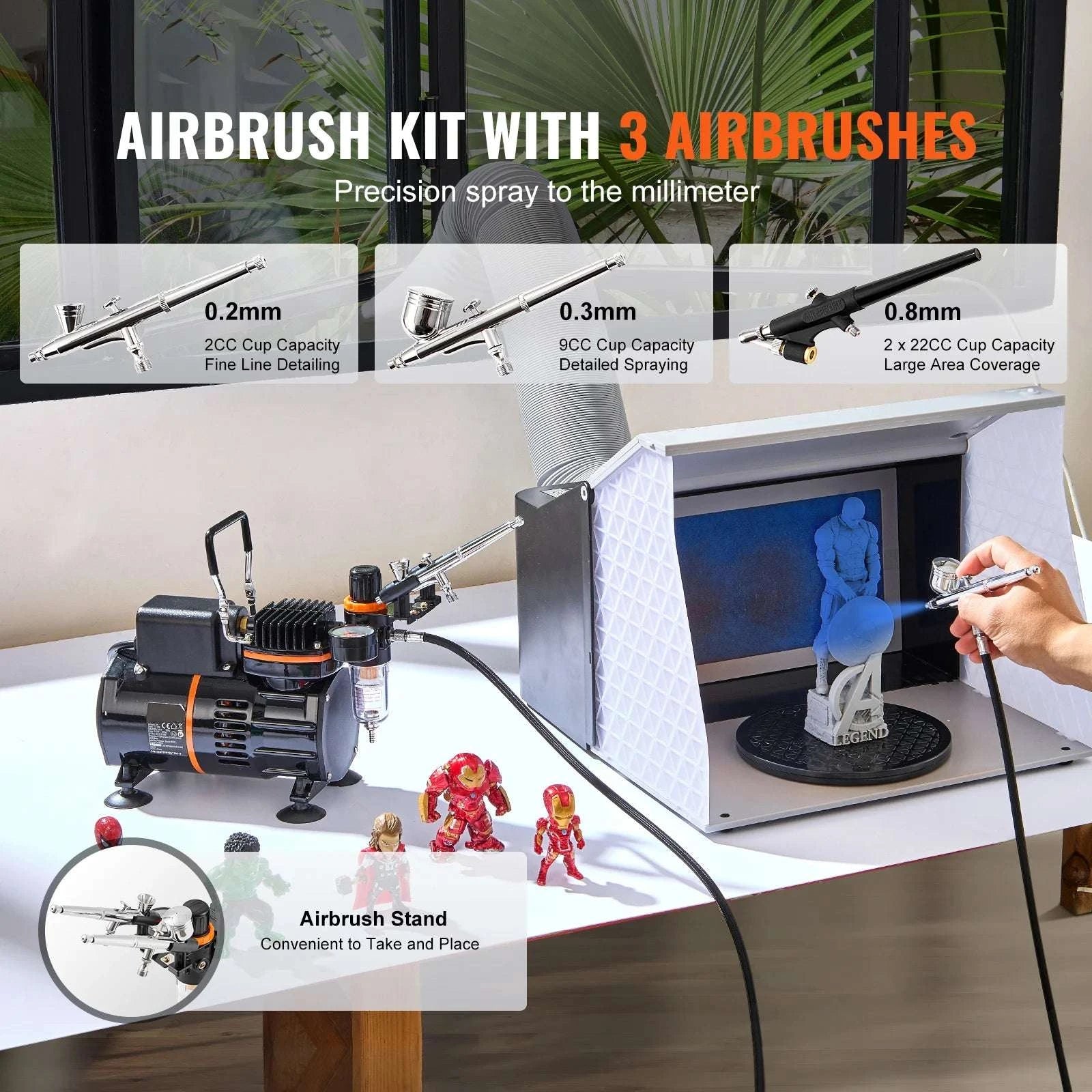 Professional Airbrush Kit with Dual Fan Compressor & 3 Nozzle Sizes-Type B / United States
