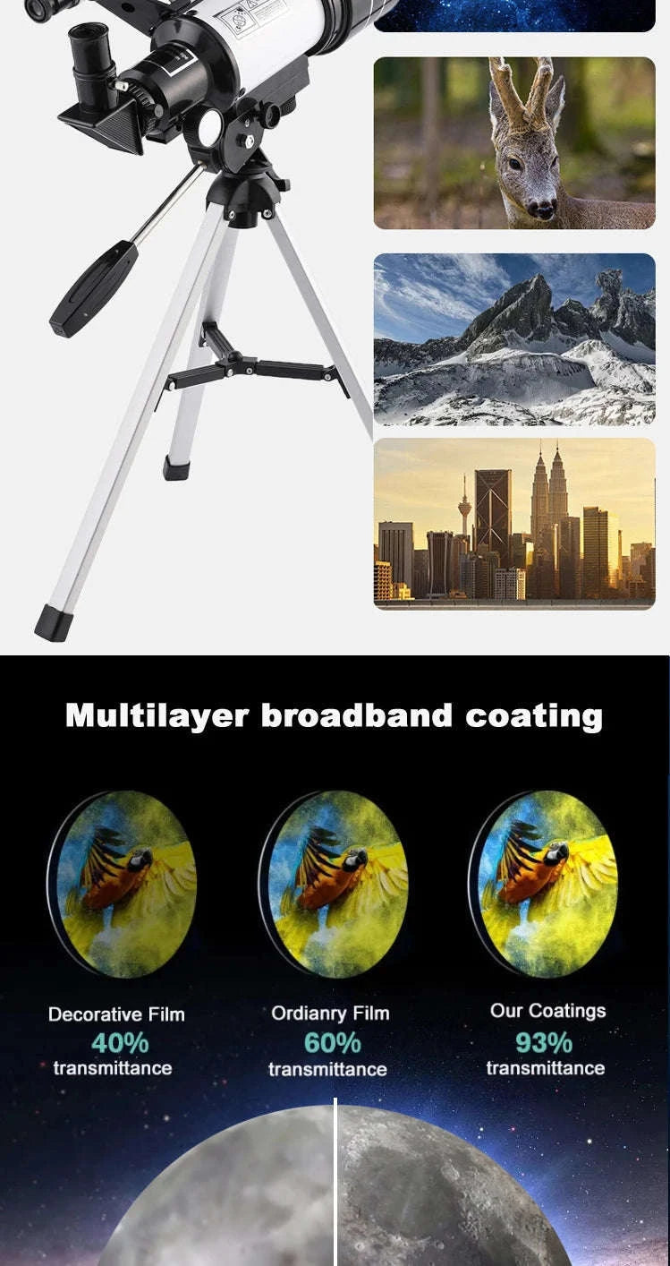 Professional Astronomical Telescope F30070 Monocular 150× Zoom HD Night Vision-1.4M tripod
