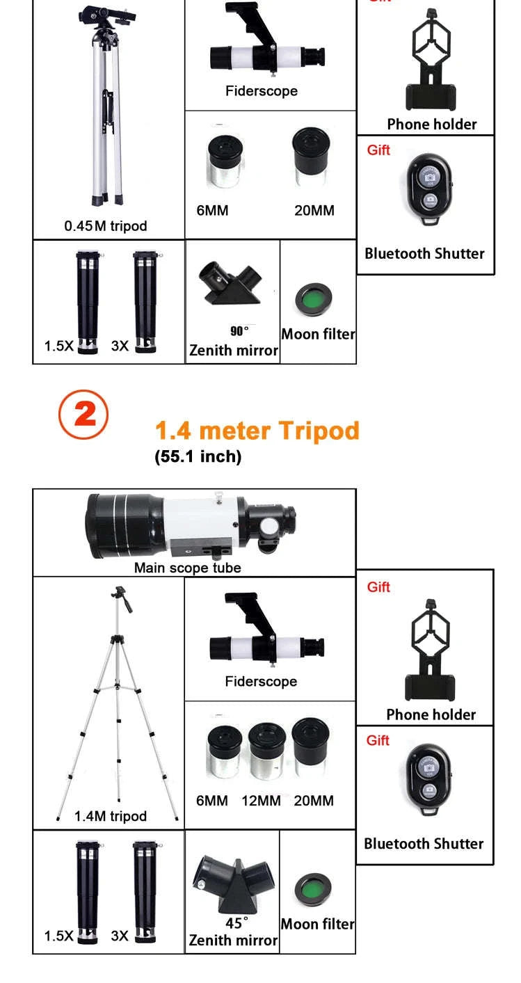 Professional Astronomical Telescope F30070 Monocular 150× Zoom HD Night Vision-1.4M tripod