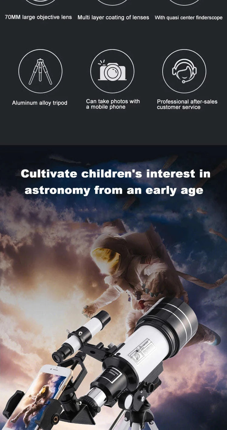 Professional Astronomical Telescope F30070 Monocular 150× Zoom HD Night Vision-1.4M tripod