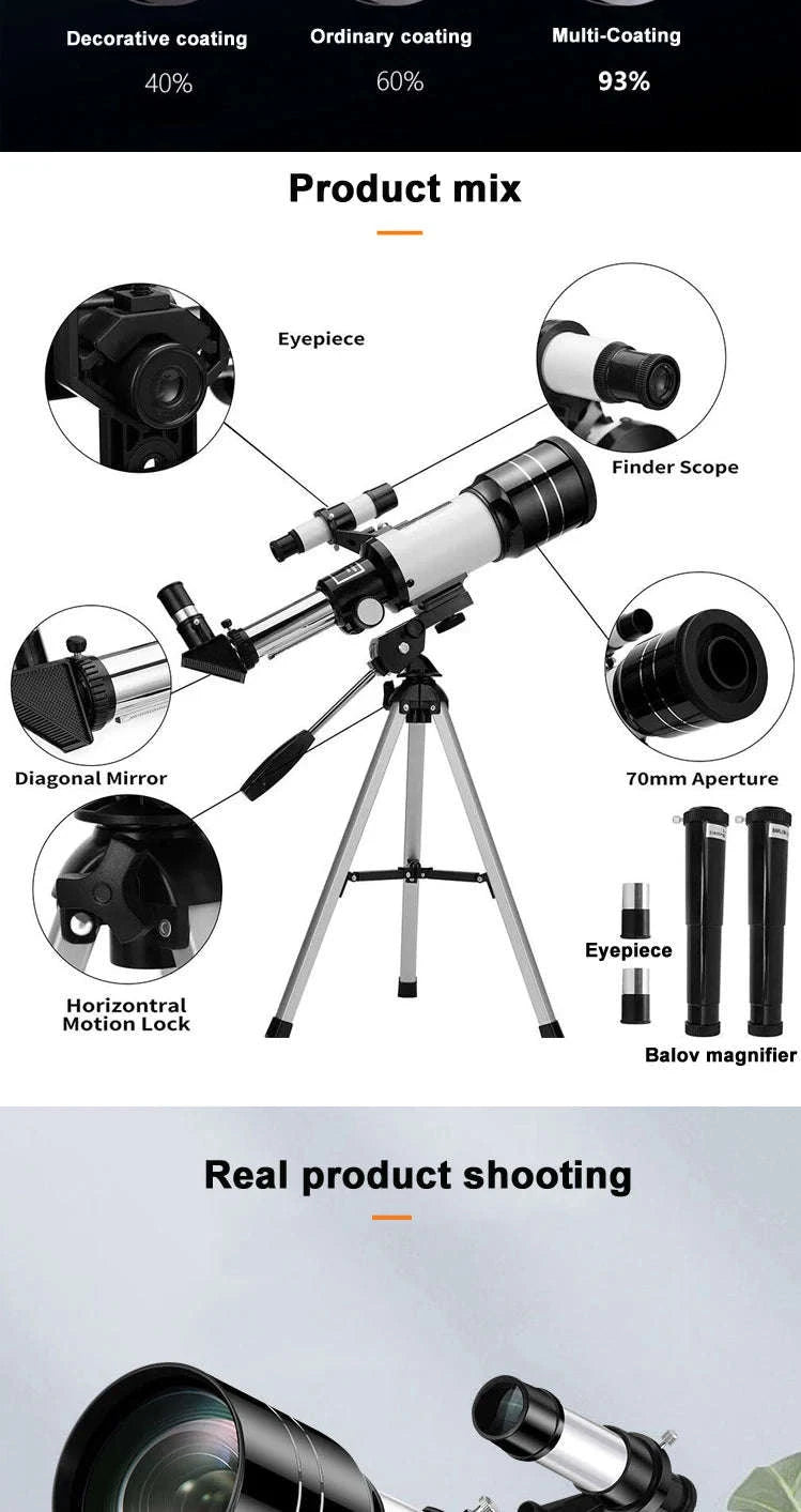 Professional Astronomical Telescope F30070 Monocular 150× Zoom HD Night Vision-1.4M tripod