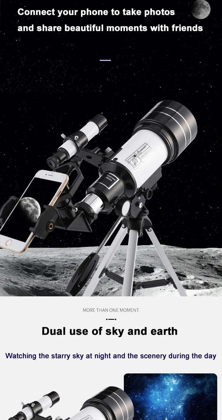 Professional Astronomical Telescope F30070 Monocular 150× Zoom HD Night Vision-1.4M tripod