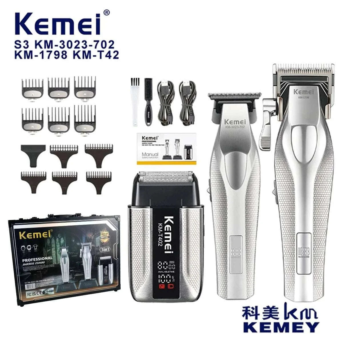 Professional Hair Clipper Kit with DLC Blade and Base-Silver Kit