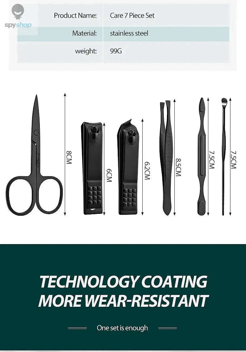 Professional Stainless Steel Manicure Set – 7-Piece Grooming Kit in Leather Pouch-10 PCS SET