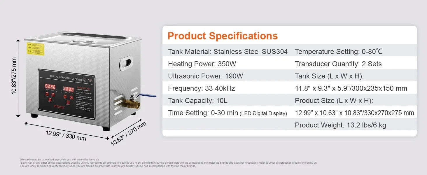 Professional Ultrasonic Cleaner for Jewelry, Glasses and Tools-30L / france