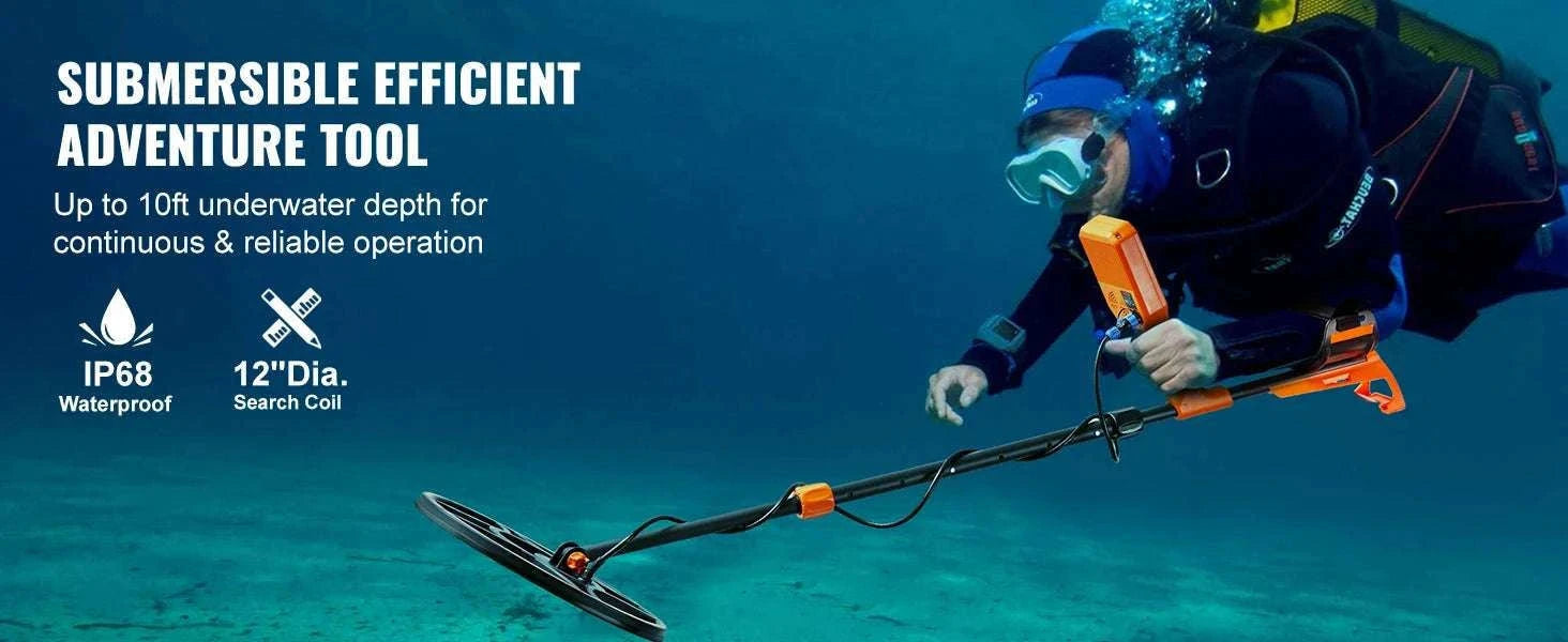 Professional Waterproof Metal Detector with 12" Coil & 7 Modes-12 Inch Search Coil / GERMANY
