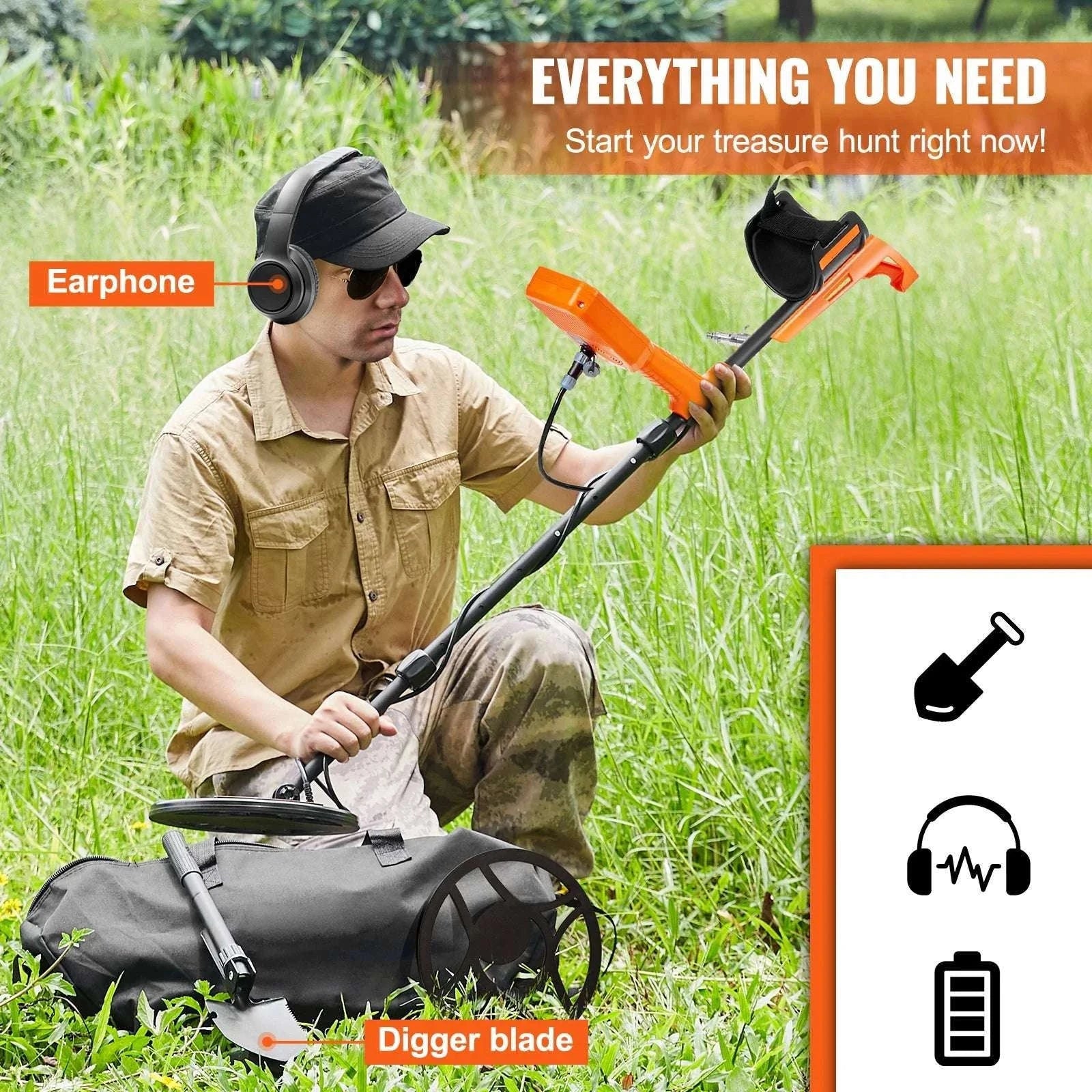 Professional Waterproof Metal Detector with 12" Coil & 7 Modes-12 Inch Search Coil / GERMANY