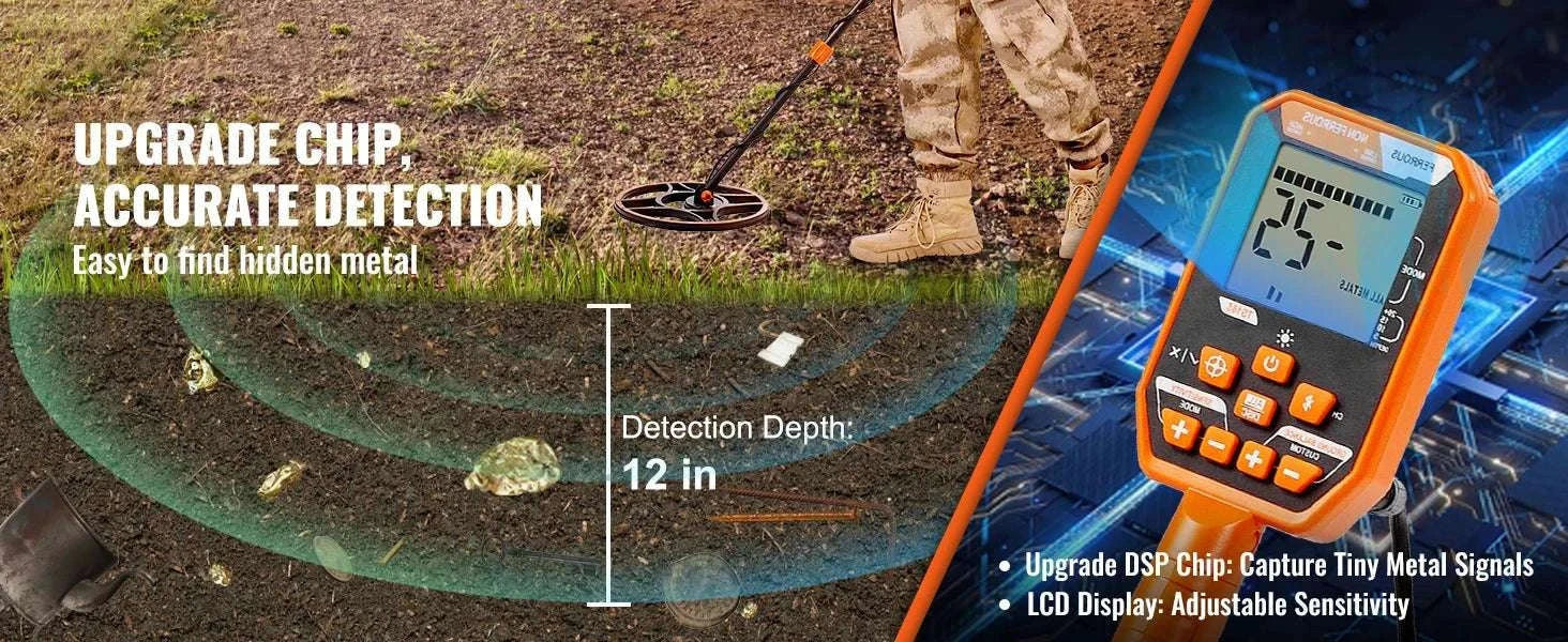 Professional Waterproof Metal Detector with 12" Coil & 7 Modes-12 Inch Search Coil / GERMANY