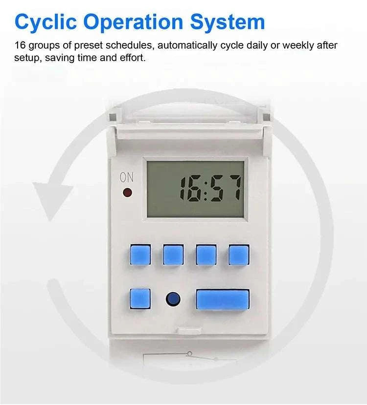 Programmable DIN Rail Digital Timer Switch with 16 Schedules-AC220V