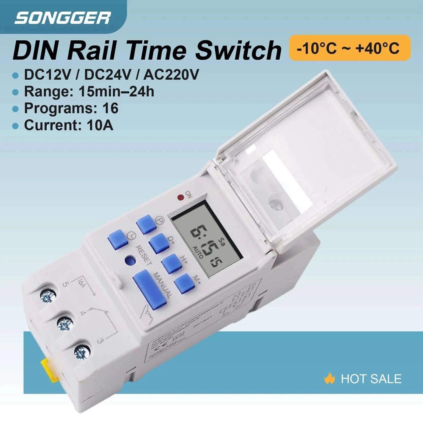 Programmable DIN Rail Digital Timer Switch with 16 Schedules-AC220V