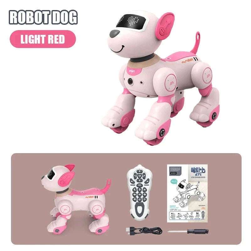 Programmable Remote Control Robot Dog Toy with Stunts and Voice Response-light red pro