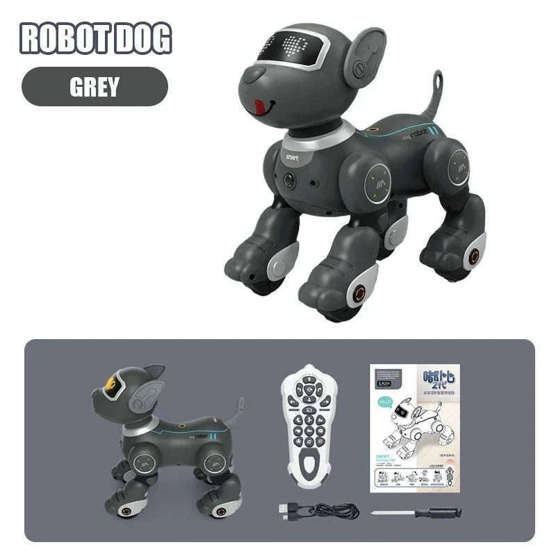 Programmable Remote Control Robot Dog Toy with Stunts and Voice Response-light red pro