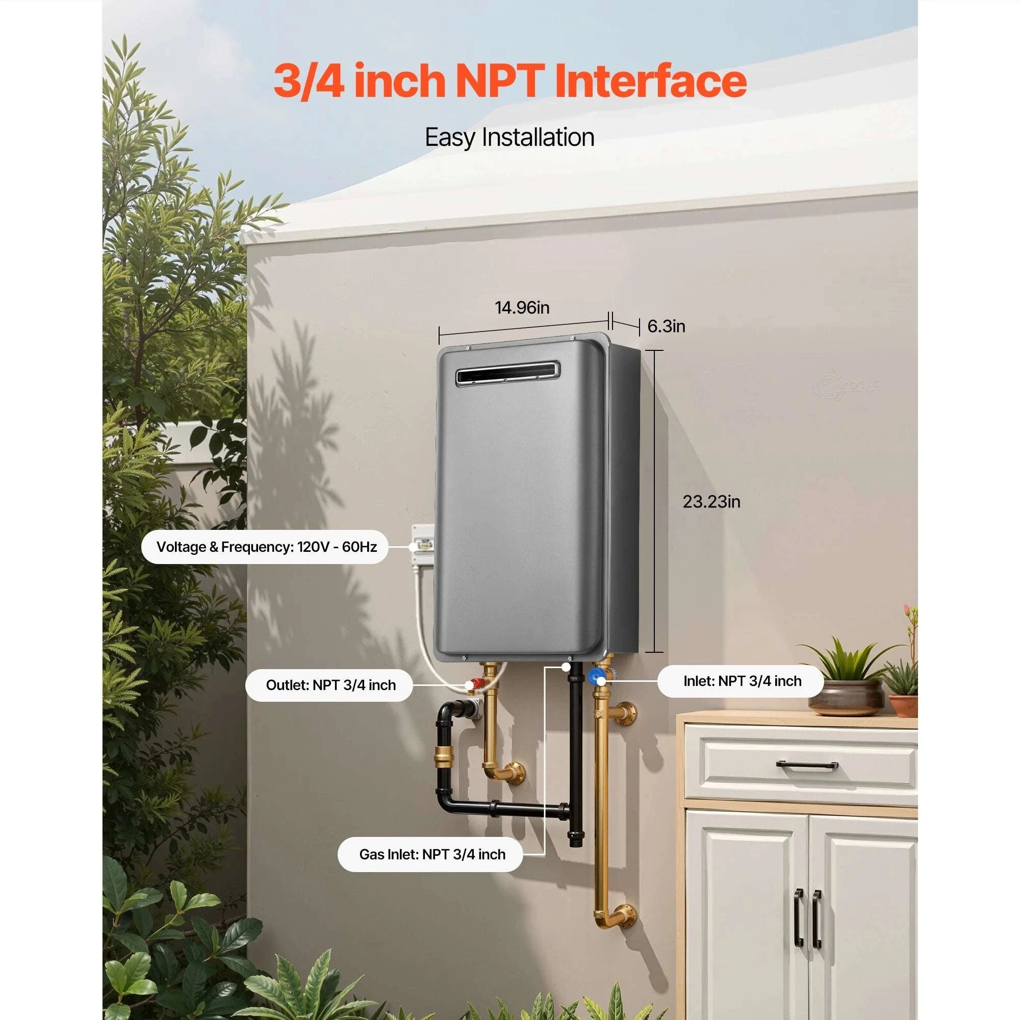 Propane Tankless Water Heater 5.3 Gal 120000 BTU Outdoor-5.3gal / United States