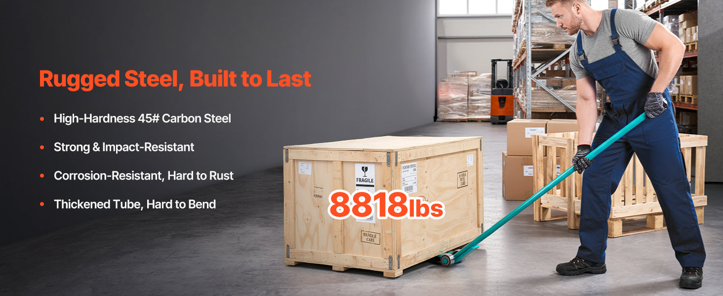 SucceBuy 8818 lbs Prylever Bar Carbon Steel Handle Lever Dolly Pry Lever Bar med hjul för betongblock utrustningshantering
