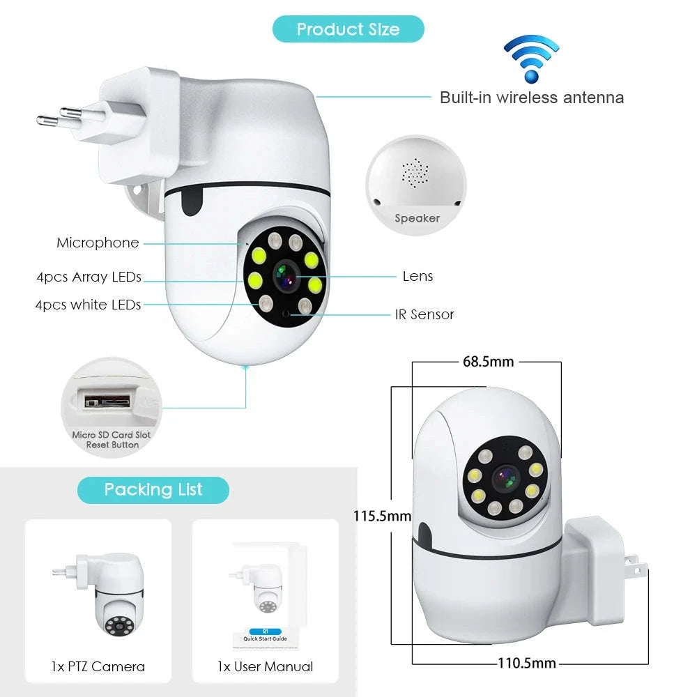 PTZ IP Security Camera for Full 360° Home Surveillance-EU Plug / spain