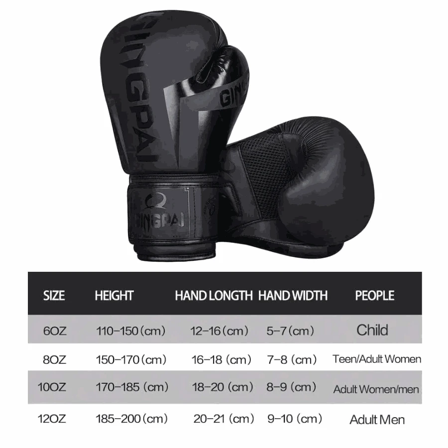 PU Leather Boxing Gloves for Training-No.1 all black / 12oz