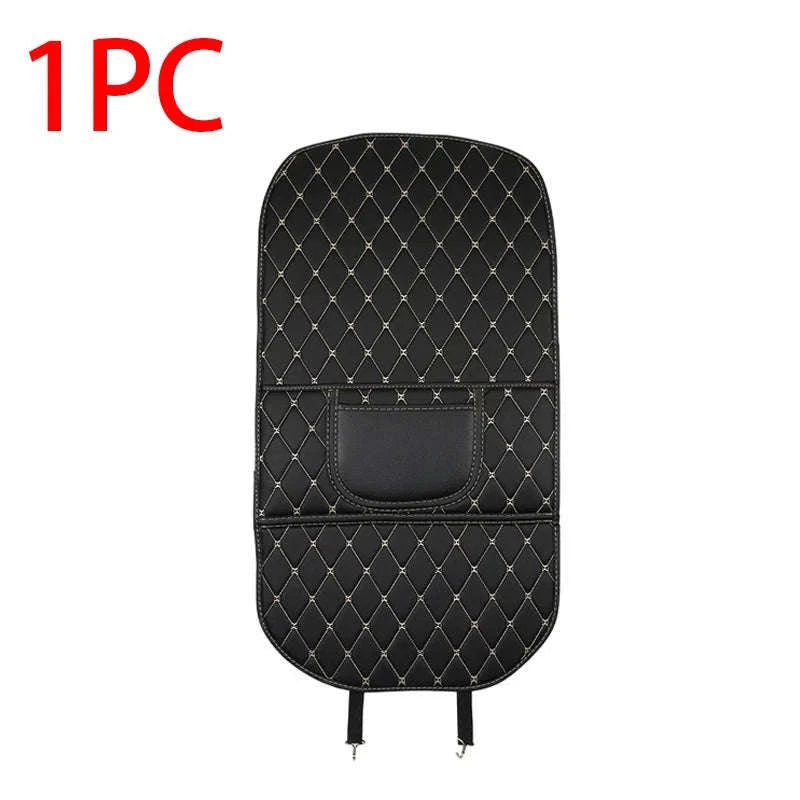 PU Leather Car Anti-Kick Seat Back Protector with Pocket-1pc large White line