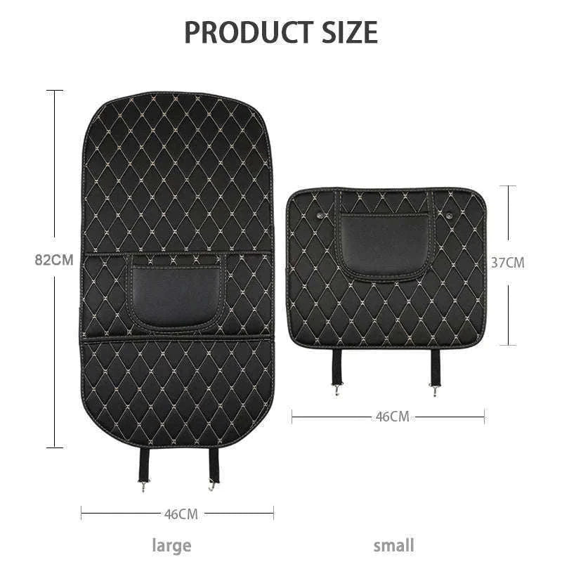 PU Leather Car Anti-Kick Seat Back Protector with Pocket-1pc large White line
