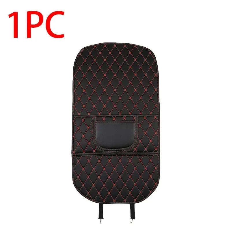 PU Leather Car Anti-Kick Seat Back Protector with Pocket-1pc large White line