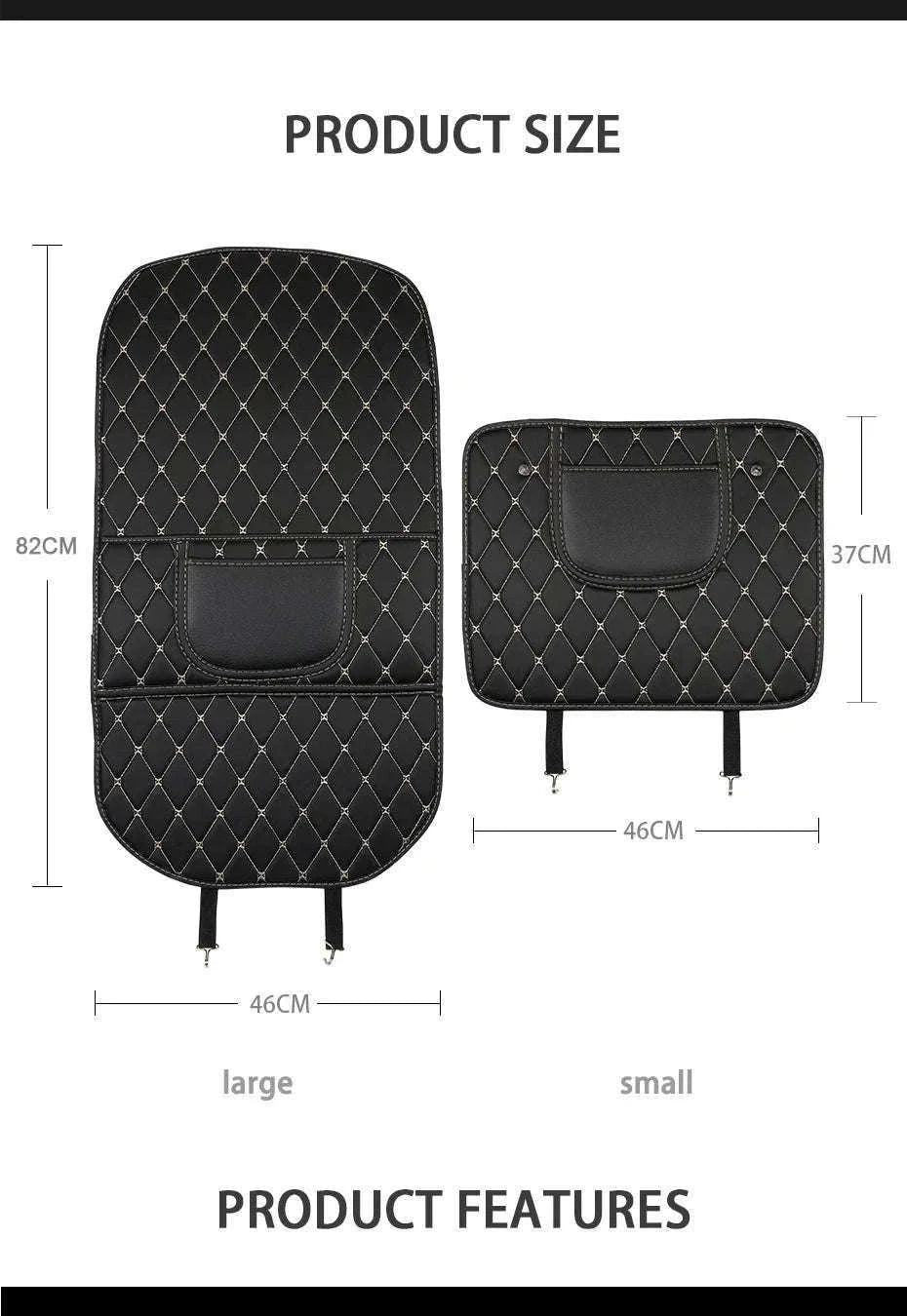 PU Leather Car Anti-Kick Seat Back Protector with Pocket-1pc large White line