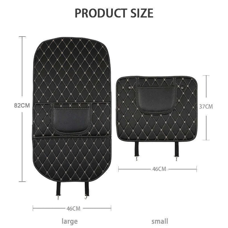 PU Leather Car Anti-Kick Seat Back Protector with Pocket-1pc large White line