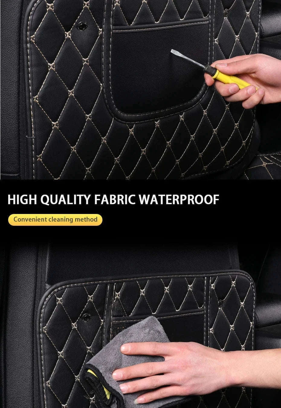 PU Leather Car Anti-Kick Seat Back Protector with Pocket-1pc large White line