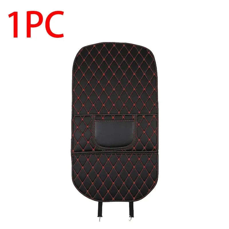 PU Leather Car Anti-Kick Seat Back Protector with Pocket-1pc large White line
