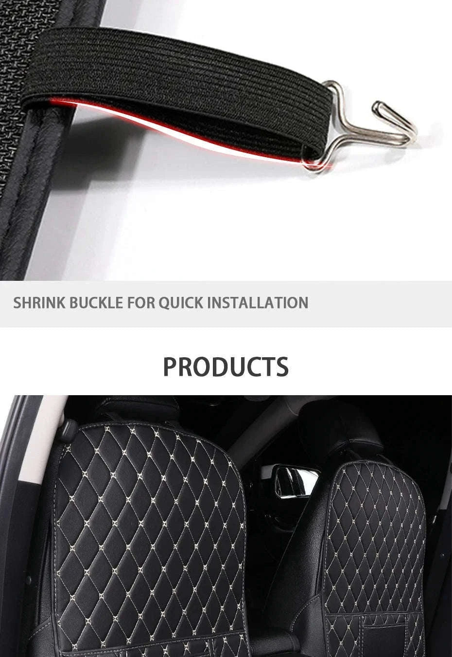 PU Leather Car Anti-Kick Seat Back Protector with Pocket-1pc large White line