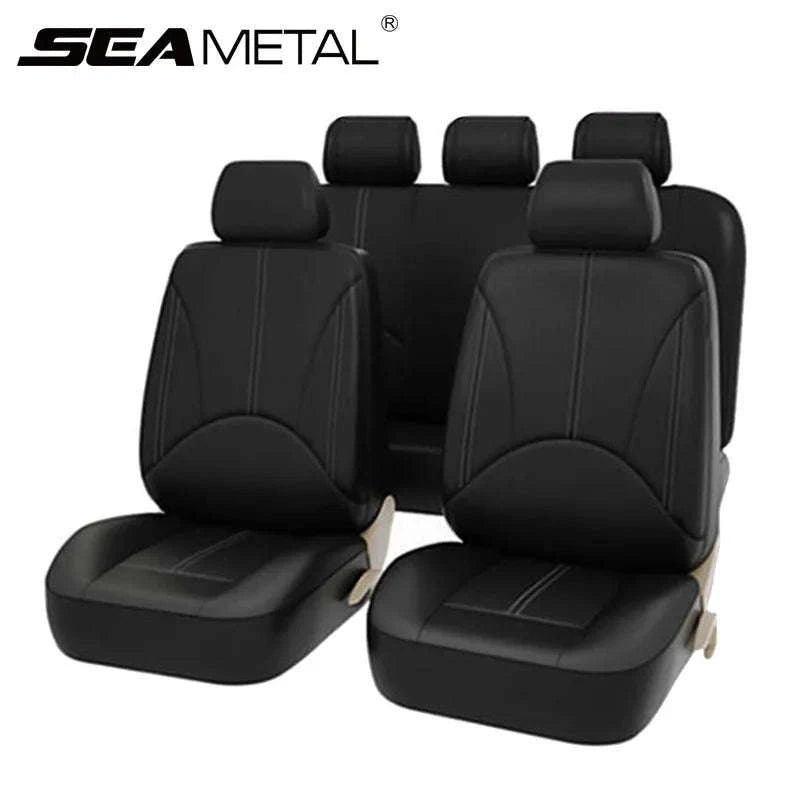 PU Leather Car Seat Cover Set for 5-Seat Vehicles-Black set x 1