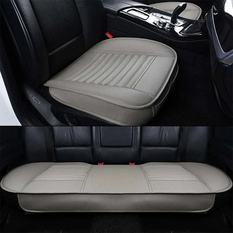 PU Leather Car Seat Cover Universal Pad Mat-3pcs Beige