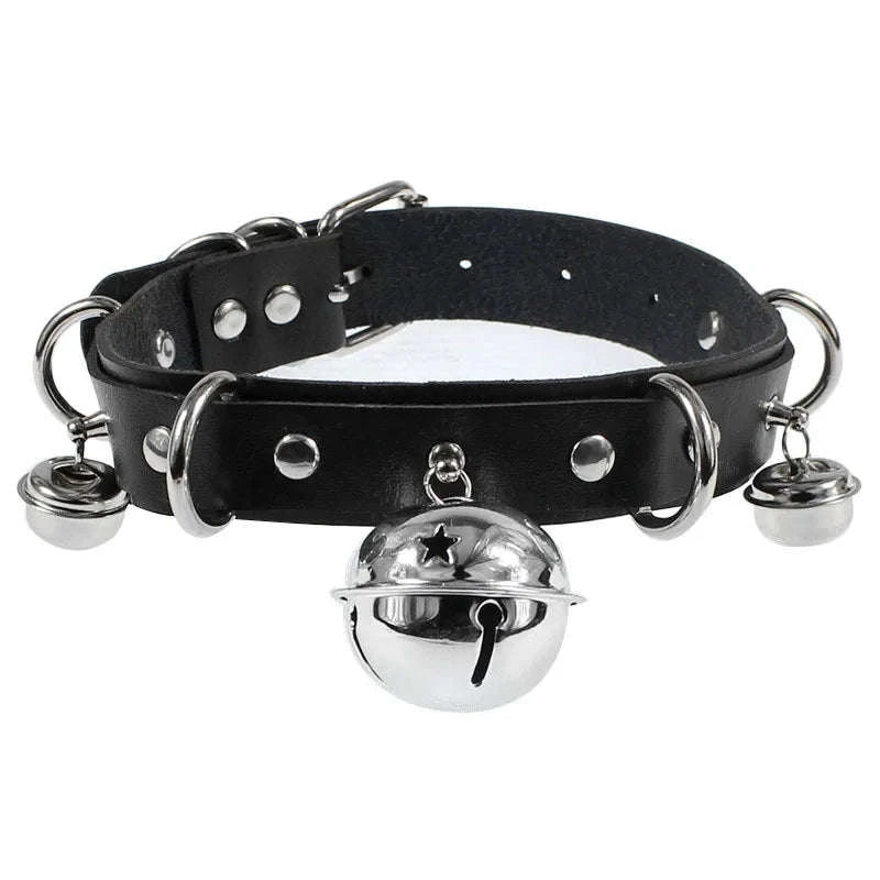 PU Leather Collar with Leash Gothic Heart Pendant Choker-Leash black