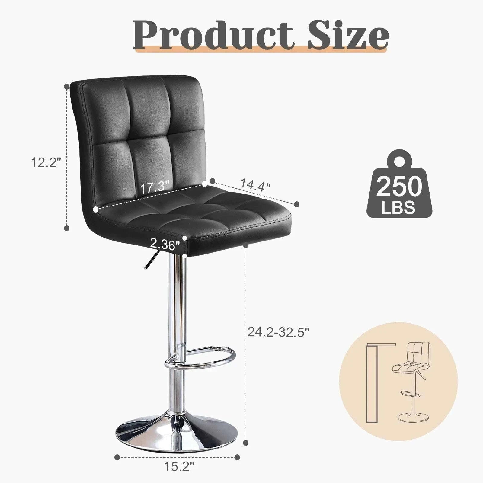 PU Leather Counter Height Bar Stools Set of 2 with Backrest-black / United States